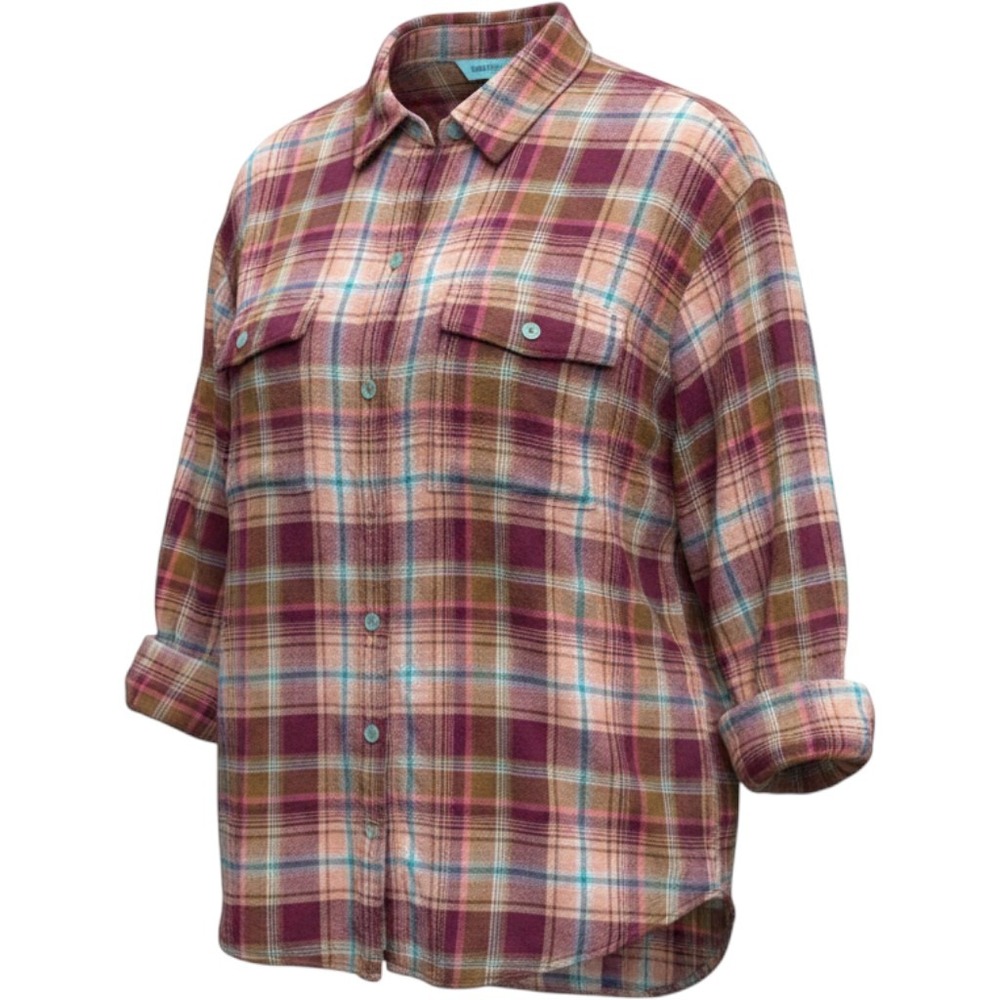 Old Navy Flannel Shirt Women Large Burgundy Orange Plaid Boyfriend Shirt